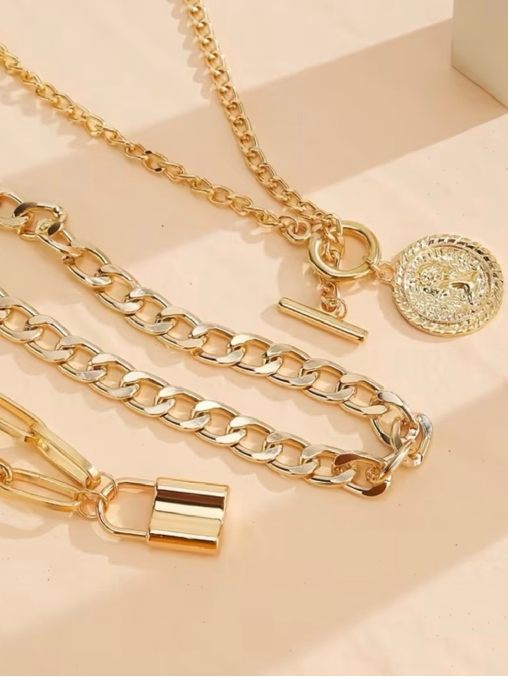 ❤️🔥HOST PICK ❤️🔥3 pc Golden Lock & Coin Necklace Set - Picture 5 of 5